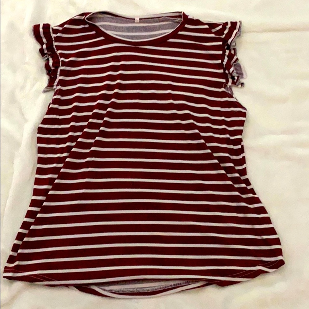 Red and white striped ruffle sleeve shirt